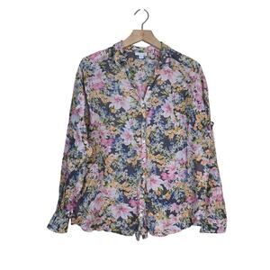 J. Jill Women's M Silk Blend Floral Button Front Blouse
